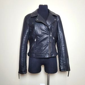 TopShop Leather Jacket Artificial Faux Leather Black Moto Biker Gothic Medium